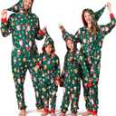 Christmas Onesie Pajamas Family Vacation Novelty One-piece Hooded Matching PJs Allover Pattern Sleepwear Nightwear (Small, Green Star Gnome)