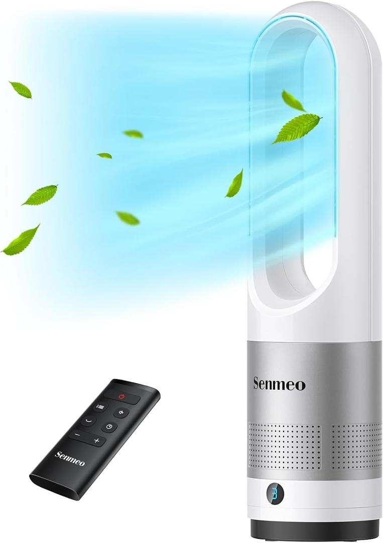 Bladeless Fan for Bedroom, 22" Tower Fan with Remote, 8 Speeds, 9 Hour Timer, 90 Oscillating, LED Display with Auto Off, Easy to Clean, Bladeless Desk Fan for Bedroom, Kitchen, Office