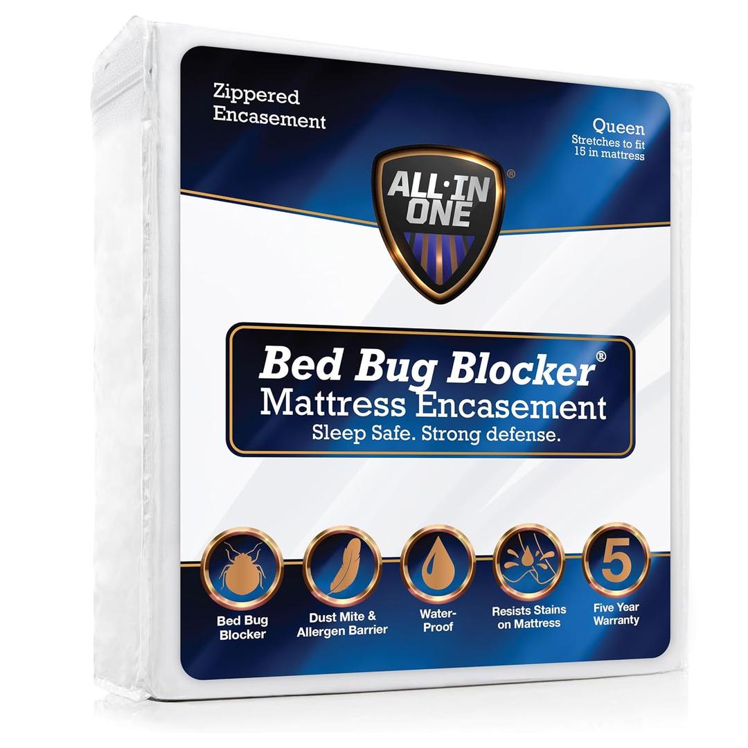 All-in-One Mattress Protector, Zippered Encasement, Water & Stain Resistant, Triple Seal Protection, Queen, White