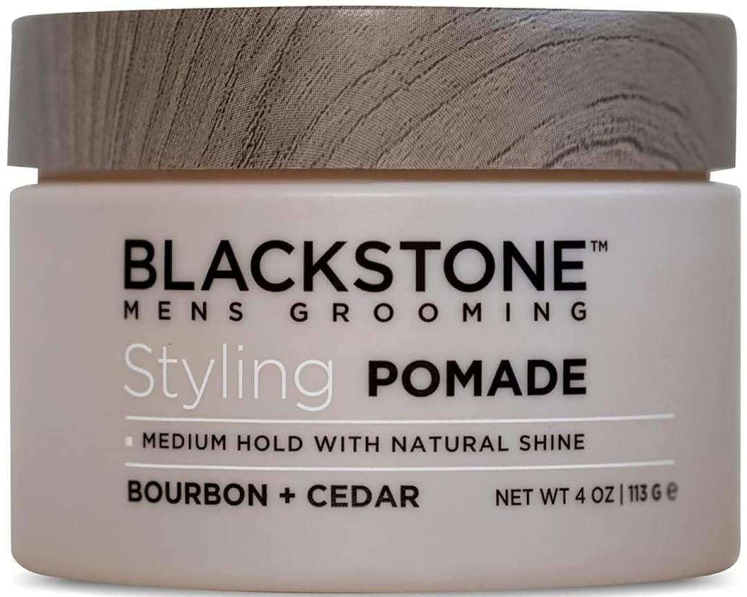 Blackstone Men's Grooming Hair Styling Pomade  Medium Hold with Natural Shine | Paraben & Cruelty | Made in USA, Bourbon + Cedar (4 oz)