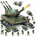 Army Tank Toys for Boys 3 4 5 6 7 8 Years Old, Military Toys Playset with 6 Mini DieCast Cars Helicopter & 10 Army Men Toy Soldiers, Kids Christmas Birthday Gifts Present for Boys Age 3+