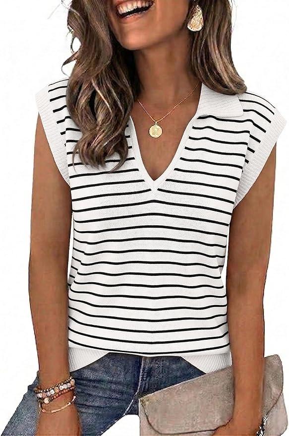 Zeagoo Women's Sleeveless Sweaters Vest V Neck Lightweight Knit Pullover Sweater Dressy Summer Tops M