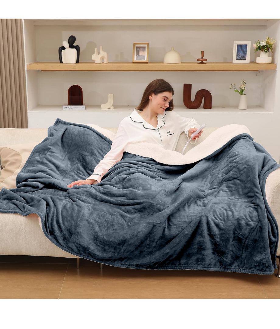 Heated Throw Blanket, Electric Blanket Throw with 5 Heating Levels & 4 Hours Auto Off, Super Soft Flannel Sherpa Fast Heating Blanket with ETL Certified for Bedding, 50"x60", Gray