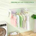 Wall Mounted Drying Rack for Laundry 40'', Folding Drying Rack Clothing Wall Mount with 5 Rods and 6 Hooks, Space Saving for Indoor Outdoor Bathroom Balcony (White, 40'')