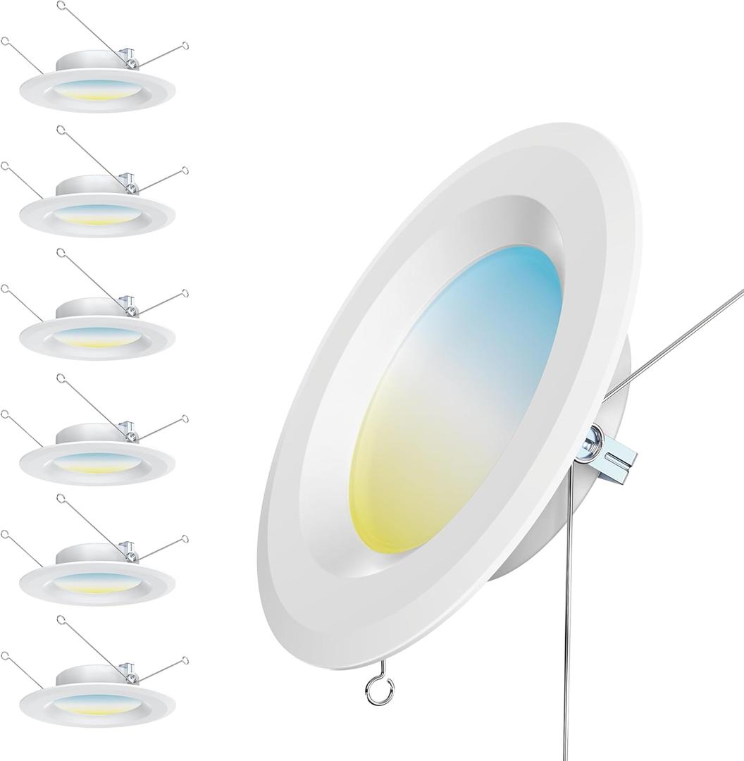 6 Pack LED Recessed Light 6inch, 5CCT Flat LED Can Lights, Downlight Can Lights for Ceiling, Selectable 2700K/3000K/3500K/4000K/5000K, 12W, 1000LM Brightness, Retrofit Installation - ETL & FCC
