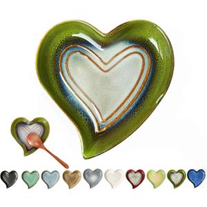 Ceramic Spoon Rest for Stove Top, Heart Cute Spoon Rest for Kitchen Counter, Cooking Spoon Holder for Kitchen Counter, Utensil Rest Spatula Rest Ladle Holder Tong Rest (Retro Grass Green)