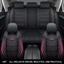 Yeleno02 Leather Car Seat Covers 5 Seats Front & Rear Seat Protector Full Set Universal Fit, Airbag Compatible (Black&Rose)