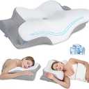 PAYHUIN Cervical Neck Pillow, Memory Foam Pillow for Pain Relief, 2 Height Adjustable Ergonomic Pillow with Breathable Ice Silk Cover, Contoured Neck Support Pillow for Side, Back and Stomach Sleepers