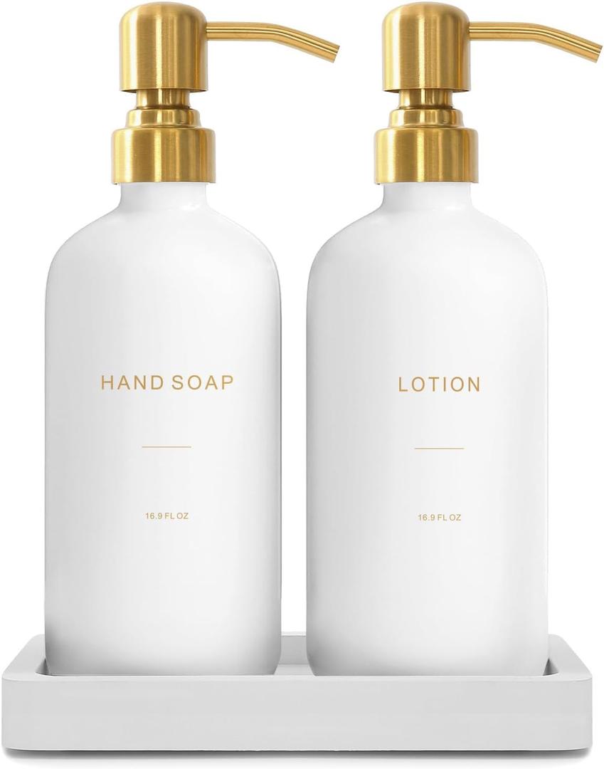 Prus Waso Gold Soap Dispenser Bathroom Set, Hand and Lotion Dispenser with Stainless Steel Pump, Perfect for Modern Bathroom Decor. (Gold)