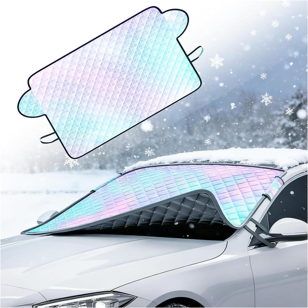 VKQTS 2026 Upgraded 63"x46" Windshield Cover for Ice and Snow, All-Season Windshield Snow Cover for Freeze/Frost/Sun Protection, Car Windshields Covers Fit for Most Trucks/SUVs