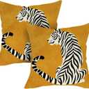 Vintage White Tiger Decorative Throw Pillow Covers 18 x 18 Set of 2, Retro Jungle Animal Porch Outdoor Home Decor, Farmhouse Sofa Couch Cushion Case Housewarming Gift