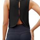 Mippo Workout Tops for Women Open Back Athletic Gym Yoga Tank Tops Loose Fit (Small, Black)