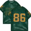 Verdusa Men's Jersey Shirt Y2k Tops Baggy Crochet Short Sleeve Letter Print Vintage Lightweight Pullover Sweater (Medium, Yellow Green)