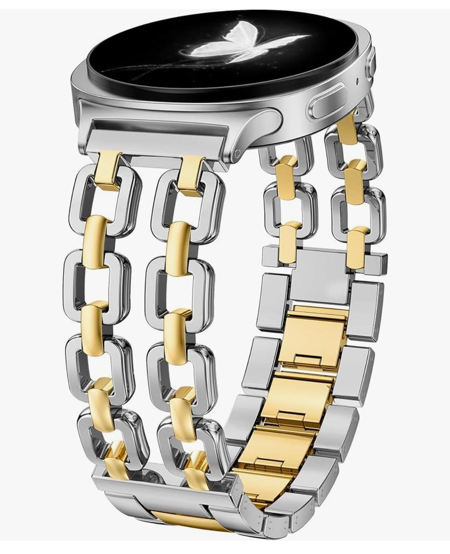 Wearlizer Metal Bands Compatible with Samsung Galaxy Watch 8 Band 40mm 44mm/Watch 8 Classic 46mm, No Gap Dressy Stainless Steel Chain Strap Wristbands Accessories for Women