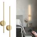 Battery Operated Modern Wall Sconces,Dimmable Wireless Wall Light Set of Two with Remote Control,3 Color Temperatures,Rechargeable LED Wall Sconce for Bedroom,Living Room,Hallway,23.6 Inch, Gold