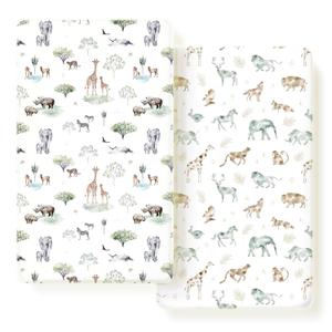 Stretch Ultra Soft Jersey Knit Fitted Crib Sheets Set 2 PackFit All Standard Crib Mattress Pads Safe and Snug, Crib Fitted Sheet for Baby, Stylish African Savannah Animals Pattern