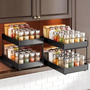 Pull Out Spice Rack Organizer for Large Upper Cabinet, Easy to Install, Drill-Free, Cabinet Requires- Clearance Height > 12 inch, Width>9 inch, Depth> 11 inch - (1 Pack), Dimensions 8.2"Wx10.2"Dx6.9"H