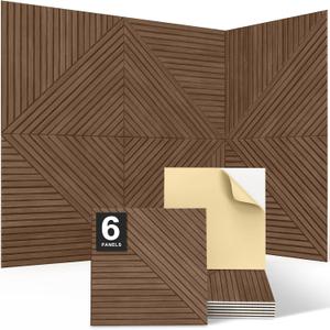 JBER Acoustical Wall Panels - 6 PCS 23.6 X 23.6 Inches Wood-Pattern Printing Sound Absorbing Panels, Large Self-Adhesive Decorative Soundproof Wall Panels for Studio,Home & Living Room(Teak), 72"48"