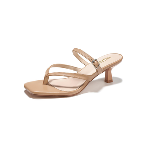 Women's Kitten Heels Sandals Flip Flops Low Heels Slip On Slides 1.8-2 Inch Heeled Square Open Toe Sandals for Women 6.5