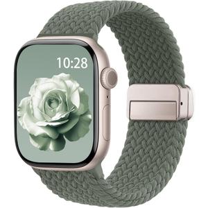Braided Stretchy Band Compatible with Apple Watch Bands 44mm/45mm/46mm/49mm/(42mm-series 3 2 1) Women Men, Soft Nylon Solo Loop Magnetic Sport Strap for iWatch Series 11 10 9 8 7 6 5 4 3 2 1 SE Ultra