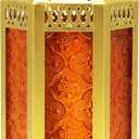 CVHOMEDECO. Decorative Candle Lantern Moroccan Lanterns Vintage Golden Metal Lantern Holder for Home Patio Outdoor Decor. Amber Glass, Medium