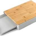 Cutting Board with Base Tray,Kitchen Bamboo Platter Great Gift for Mothers Day,Multi-Function Pull-Out Cutting Board,Anti-Skid And Hangable (Gray)