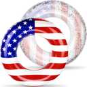 Elcoho 2 Pack Inflatable USA Pool Float Tube USA Flag Swimming Rings Filled with Sparkle Silver Stars Confetti 36 Inches Patriotic Toys Pool Float for Independence Day, Memorial Day, Veterans Day