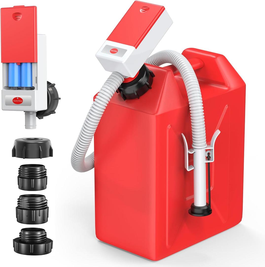 Automatic Fuel Transfer Pump with Auto Stop Sensor Overfill Protection, Fast and Safe Portable Gas Can Pump with 3 Can Adapters & 51'' Extra Long Hose for Oil, Diesel, Gasoline