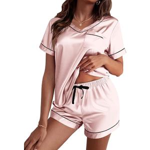 Ekouaer Silk Pajama for Women Short Sleeve Satin Pj Set Two Piece Soft Sleepwear Loungewear,  Size L, Pink