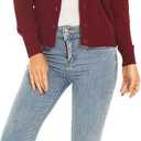 Women's V Neck Button Down Long Sleeve Cardigan Sweater (Red)