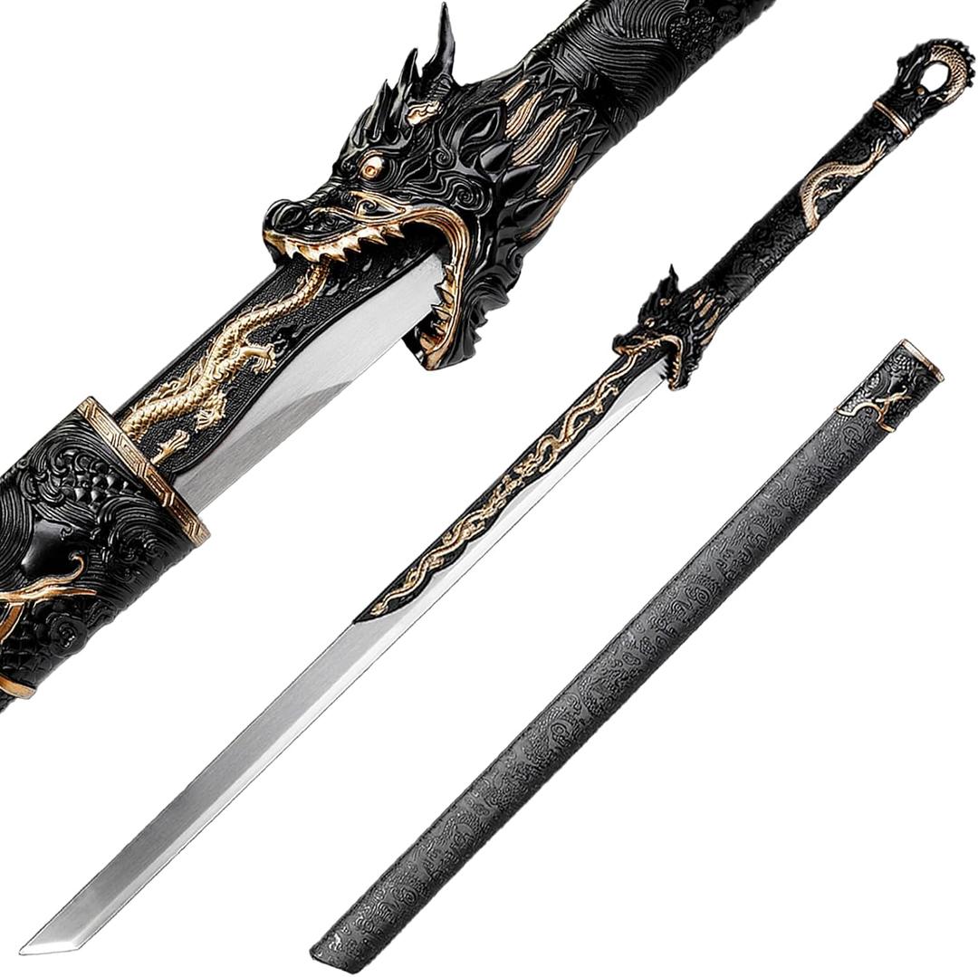 Black Gold Dragon Handmade Chinese Sword Sharp Tang Dynasty Dao High Carbon Steel