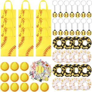 146 Pcs Softball Gifts for Team Bulk Softball Party Favors 24 Goodie Bags 24 Keychains 50 Stickers 24 Hair Ties 24 Sports Stress Ball for 24 Players Team Gifts