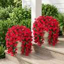 Faux Bougainvillea Artificial Flowers Plants for Outdoor Outside Decoration, 2 PCS Red Fake Flowers UV Resistant Look Real Silk Long Trailing Vines for Front Door Porch Planter Urn Patio Garden Yard