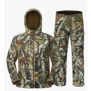 Hunting Clothes for Men with Fleece Lining, Safety Strap Compatible Water Resistant Silent Hunting Jacket and Pants (M)
