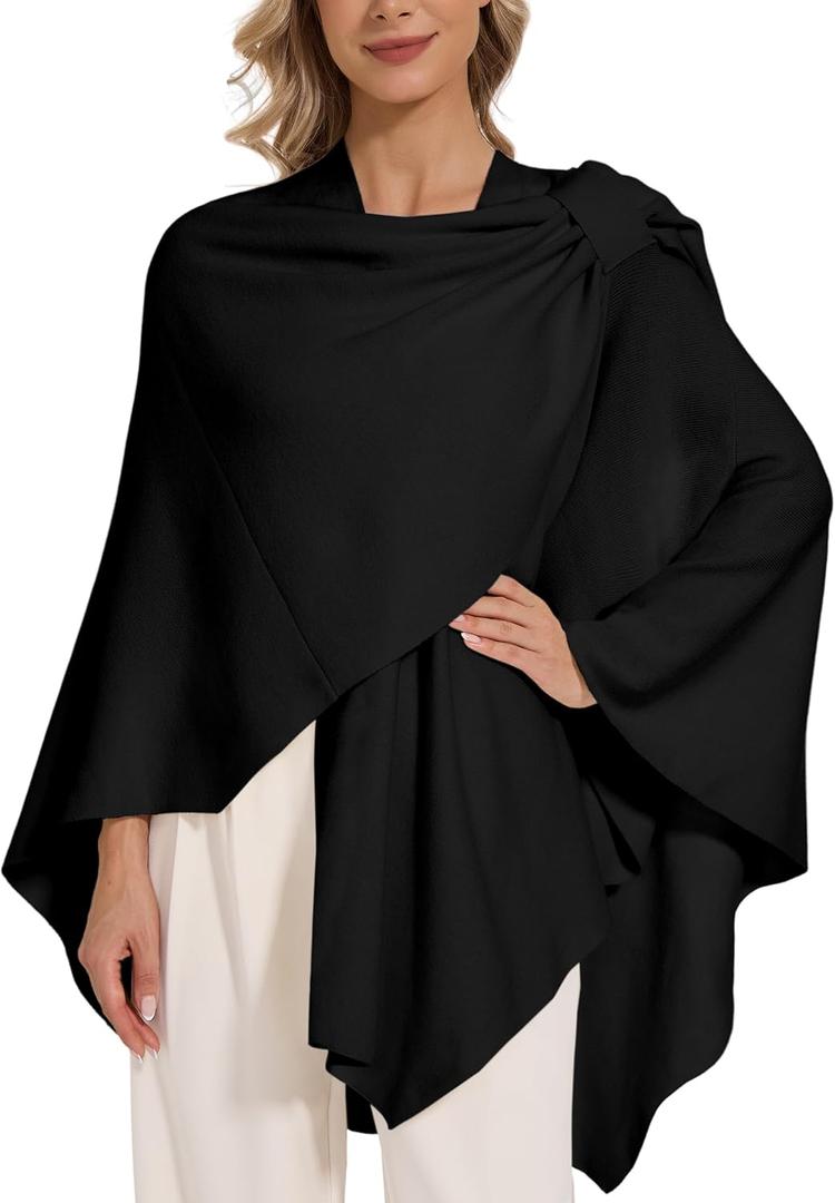 Women's Crossover Shawl Wraps Open Front Poncho Cape Elegant Loop Shawls Travel Shawls for Fall Winter (Black)