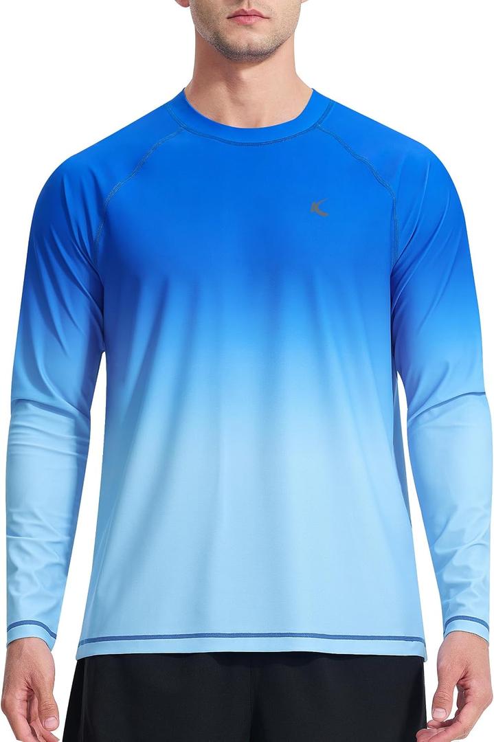 Men's UPF 50+ Rash Guard UV Sun Protection Long Sleeve Swim Shirt | Quick Dry, 4-Way Stretch Anti-Chafing Lightweight Water Shirt for Surfing Fishing Beach