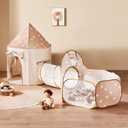 Tiny Land Kids Play Tent with Tunnel, Pop Up Play Tent with Ball Pits for Toddlers, Baby Tent with Carry Bag, Toddler Tents Indoor (Khaki)
