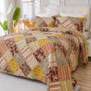 Cmfshape Floral Quilt Sets Bedspread Set 100% Cotton Patchwork Bedding Set, All Season Use Lightweight Reversible Coverlet Quilts with 2 Pillow Shams(Queen 92"x96")