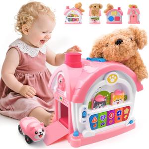 Toys for 1+ Year Old Girls  9-in-1 Montessori Musical Toddler Activity House with Lights, Sounds, Bilingual Learning, Ideal 1st Birthday Xmas Gifts for Girls Ages 1 2 3 (Pink)