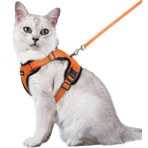rabbitgoo Cat Harness and Leash for Walking, Escape Proof Soft Adjustable Vest Harnesses for Cats, Easy Control Breathable Reflective Strips Jacket, Orange, M