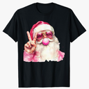Retro Pink Santa Blowing Bubble Gum Funny Merry Christmas T-Shirt
