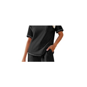 Ekouaer Women Waffle Knit Lounge Short Sleeve Top with Pockets Small