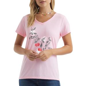 Hanes Women's Short Sleeve V-Neck Graphic T-Shirt (Pink, S)