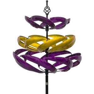 A ANLEOLIFE Wind Spinners Outdoor, 77" Large Metal Kinetic Wind Sculptures for Garden, 360 Degrees Swivel Yard Art with Welcome Sign and Flag Decoration