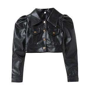 WASAIGOOD Toddler Girls Motorcycle Jackets PU Faux Leather Coat Turn-Down Collar Long Sleeve Crop Tops Outerwear Coats (black,4-5 years) 110