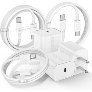 Fast Charger for iPhone 17 16 15 Charger Fast Charging 3Pack, 3+6+10ft USBC to USBC Cable Cord &20W Type C Block for iPhone 17/17 Air/17 Pro Max/17 Pro/16 15 Pro Max/Pro/Plus,iPad Pro/Air/Mini