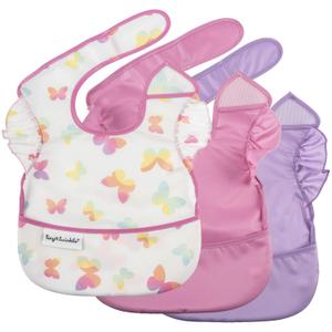 Tiny Twinkle Mess-Proof Baby Bibs for Eating | Waterproof, Wipeable Toddler Bibs with Catch-All Pocket | Feeding Bibs for Girls & Boys(3 Pack,Butterfly)