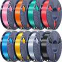 JAYO Silk PLA Filament Bundle 1.75mm, Silk 3D Printer Filament Bundle Multicolor, Individually Vacuum Packed, 8 Pack, Shiny Silk 2KG in Total, Light Gold+Silver+Black+Blue+Red+Green+Orange+Pink