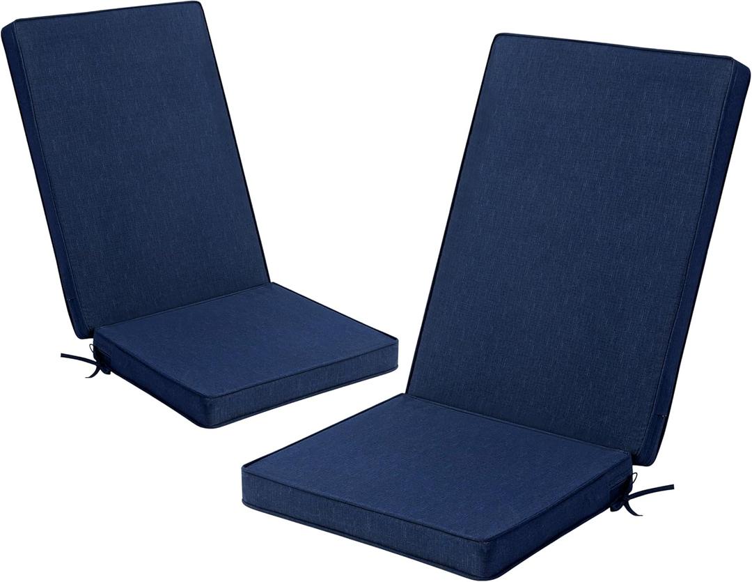 Adirondack Chair Cushions Set of 2 - Removable Covers, Water-Repellent & Fade-Resistant Faux Linen, Securing Straps, Non-Slip Bottom, Fit for Most Outdoor Adirondack & Rocking Chairs - Navy