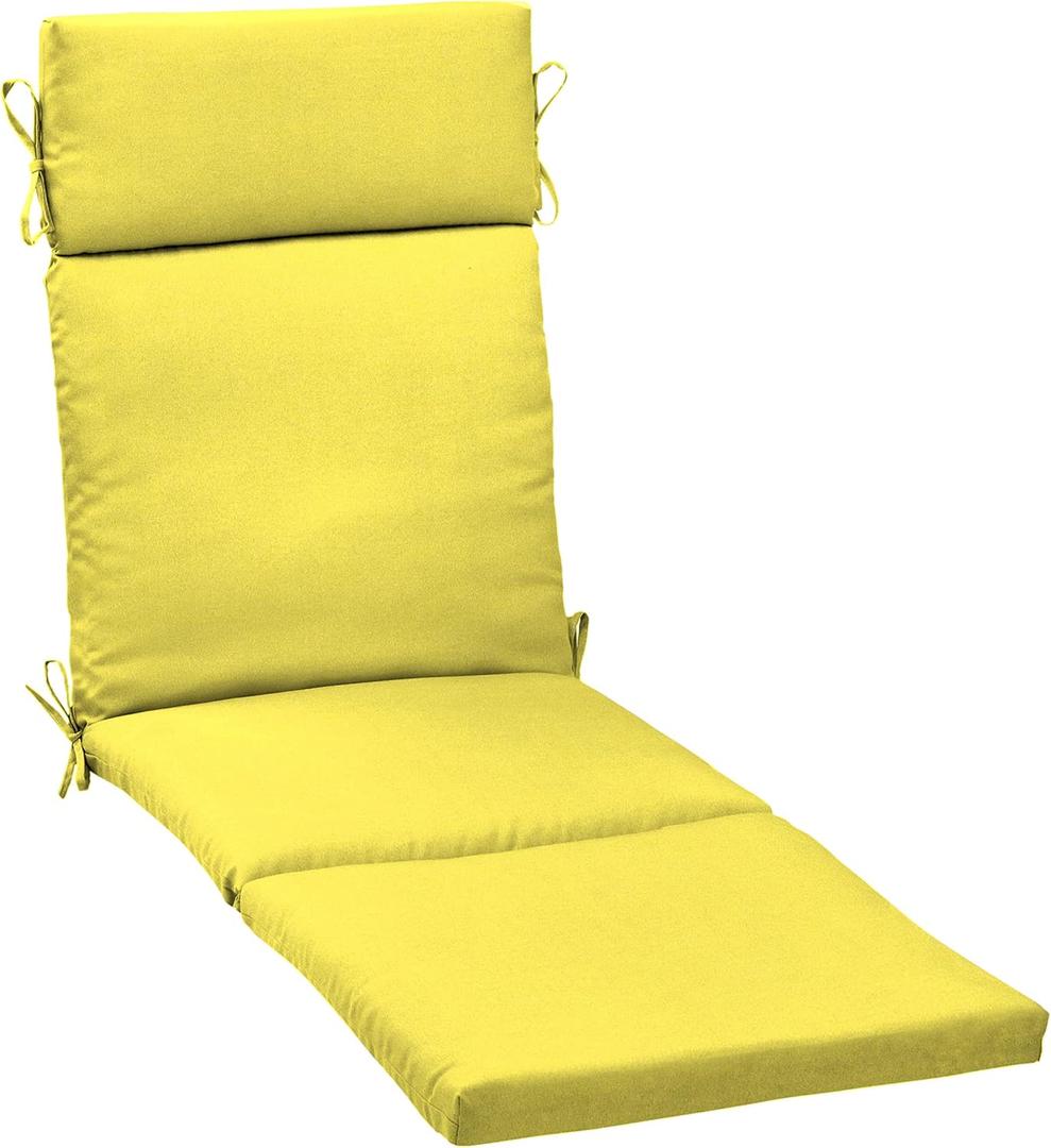 Arden Outdoor Chaise Cushion, 21 in x 72 in, Weather-Proof, Rain-Proof, Fade Resistant Patio Cushion for Chaise Lounger Lemon Yellow Leala
